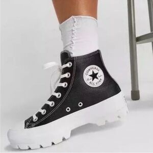 Converse Chuck Taylor Platform Black Leather Lugged Sneakers Women's Size 8.5